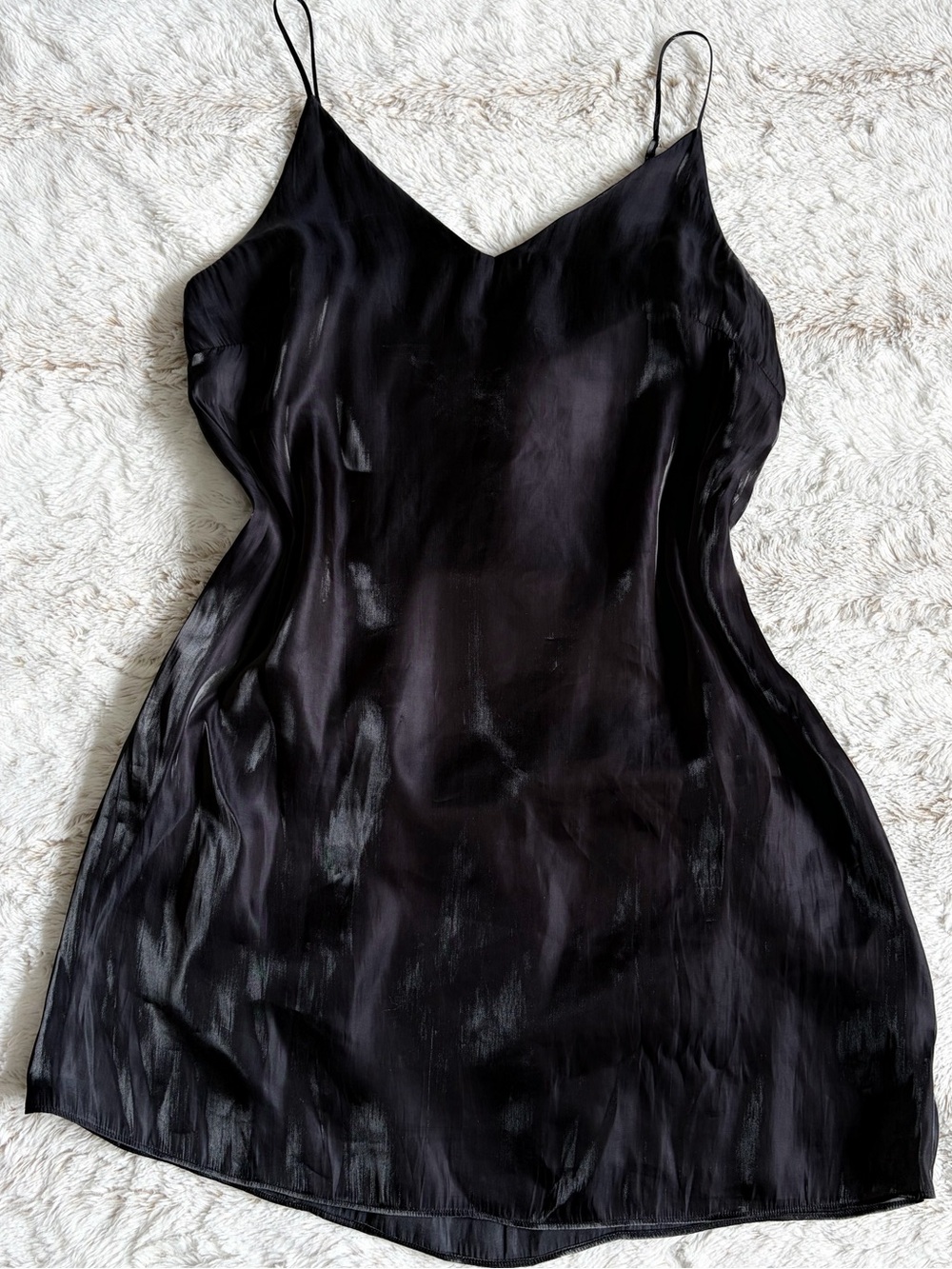 Aritzia Wilfred Vivienne Metallic Black Slip Mini Dress Y2K Minimalist Going Out